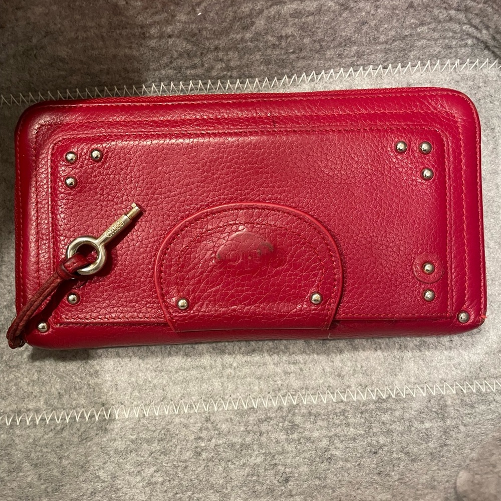 Chloe Red Leather Zip Wallet with Keyring Charm